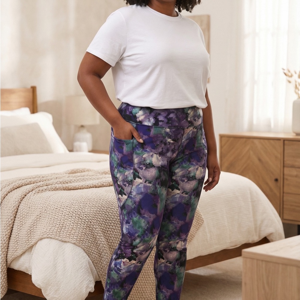 Soft Surroundings Purple & Green Abstract Print High-Rise Leggings